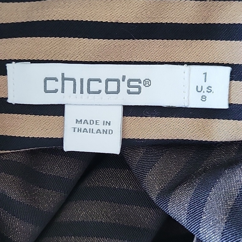 Chico's No Iron Stretch Black Imperial Stripe Shirt Size Medium/8 - Picture 6 of 7